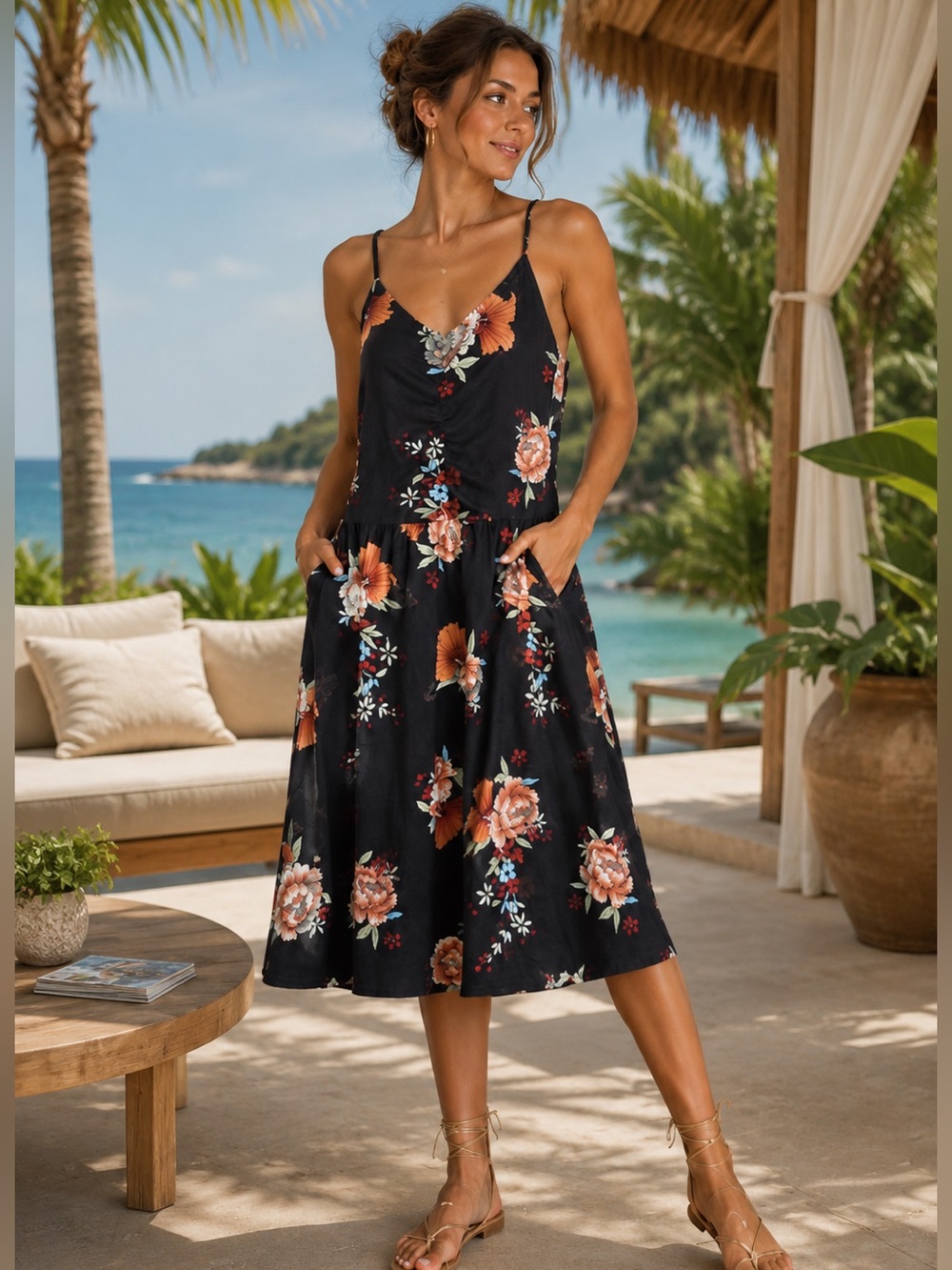 New Yathon Women’s Floral Midi Sleeveless Dress Size L